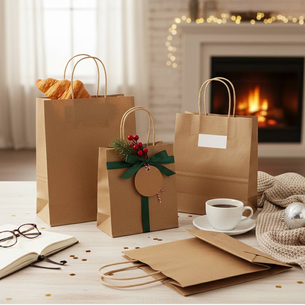 100% Recyclable Brown Kraft Paper Bags with Twisted Handles 100% Recyclable Brown Kraft Paper Bags with Twisted Handles