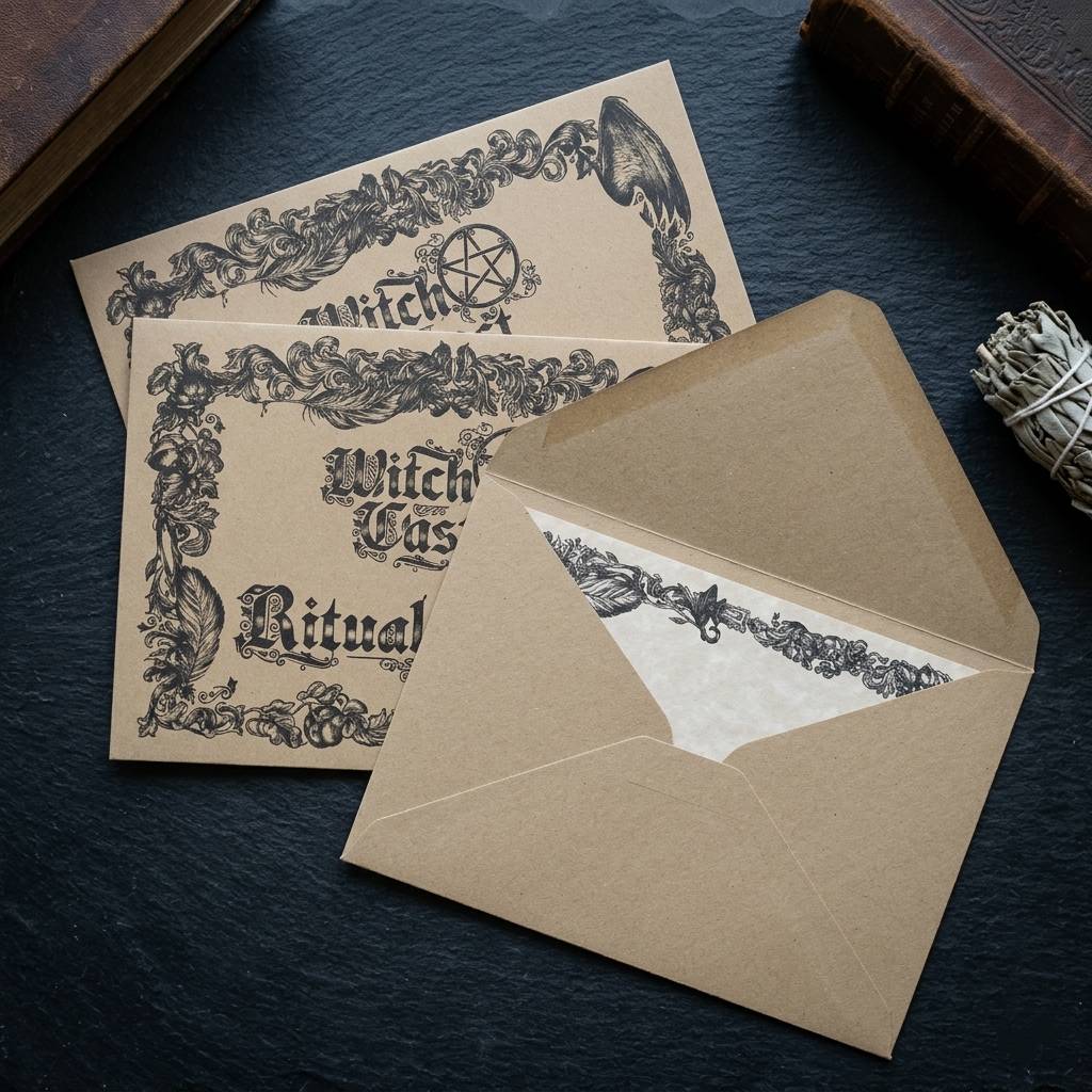 Rustic Kraft Envelopes with Ornate Floral Print Lining Inserts