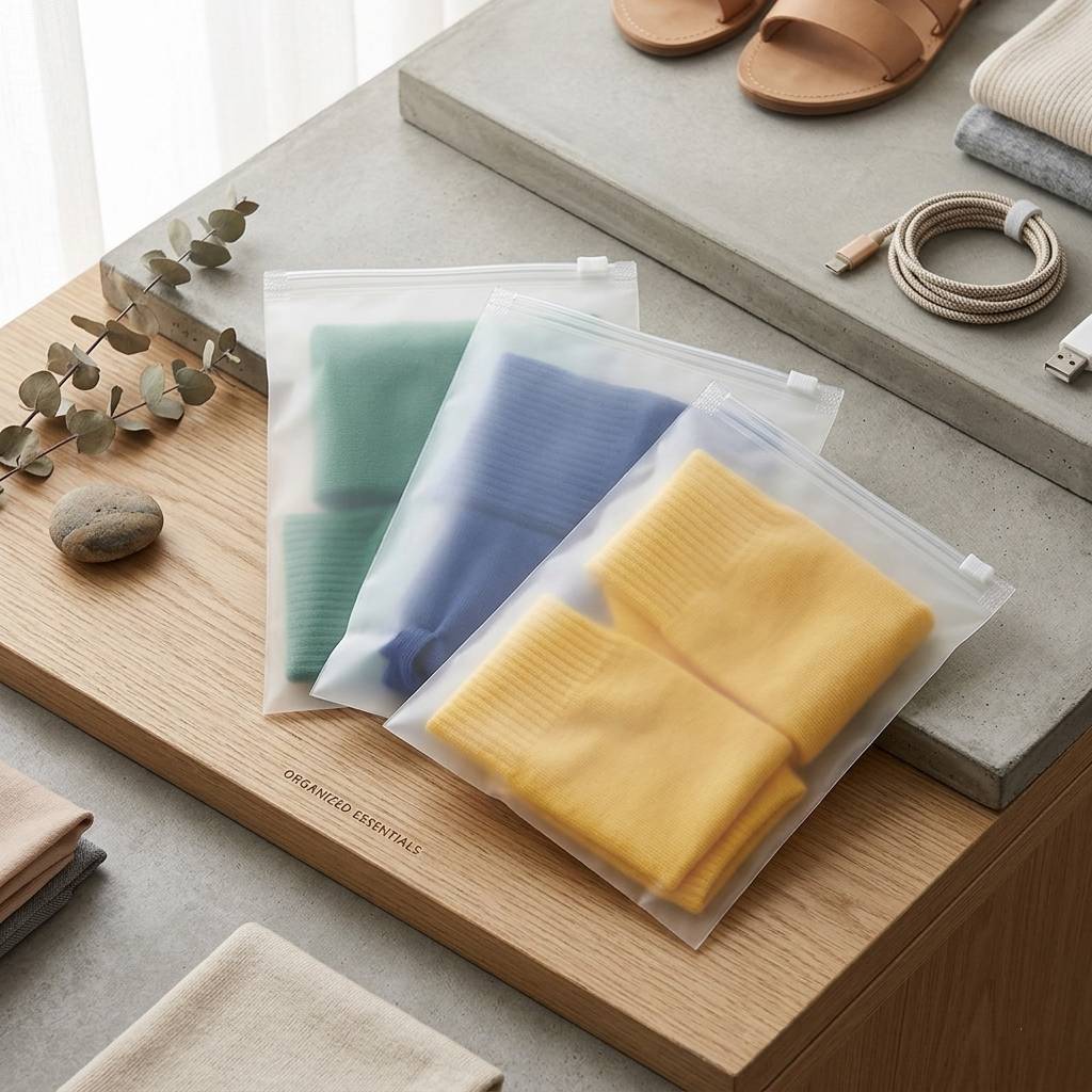 Frosted Poly Zip Lock Bags for Socks & Underwear