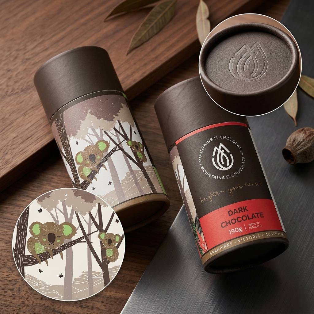 Recyclable Food-Safe Paper Tube for Dark Chocolate Recyclable Food-Safe Paper Tube for Dark Chocolate