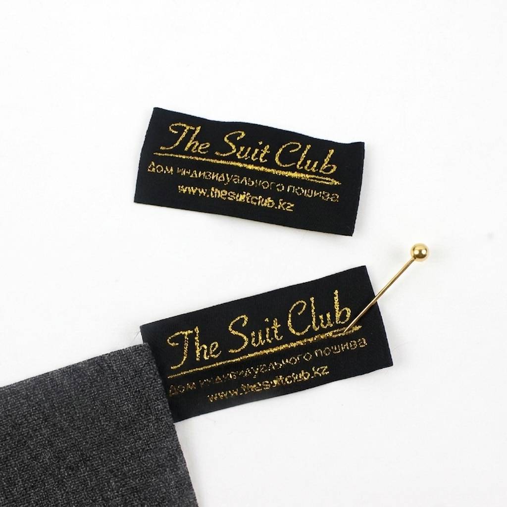 Custom Logo Woven Labels with Metallic Gold Thread for Premium Suits