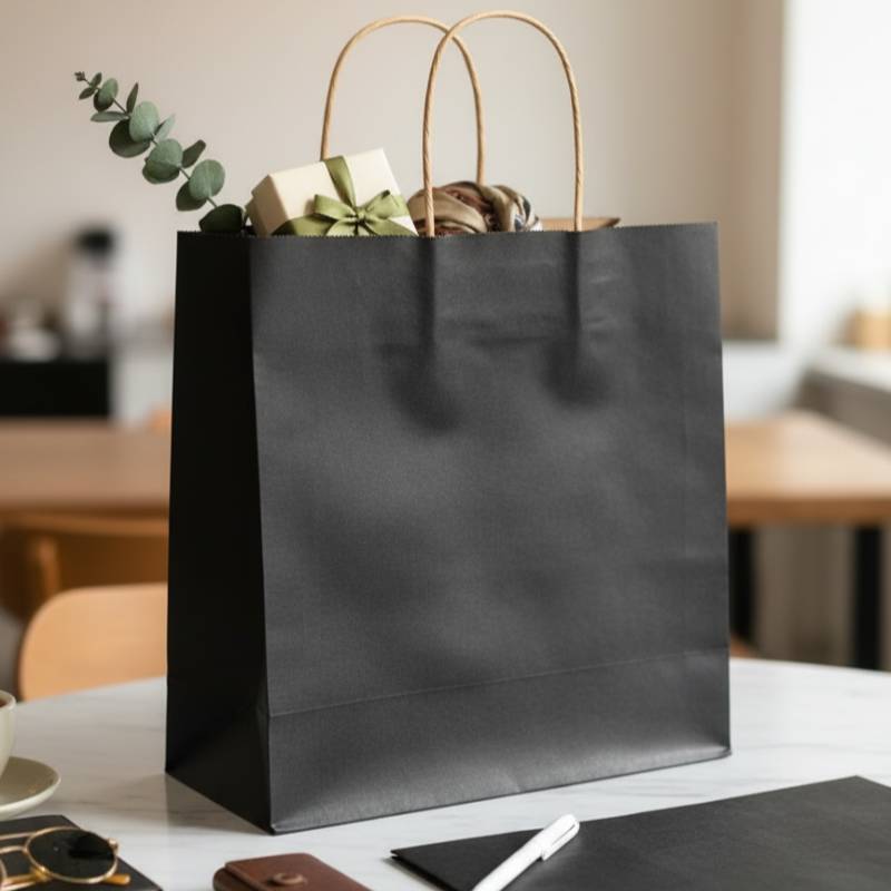 Elegant Matte Black Wholesale Boutique Paper Bag