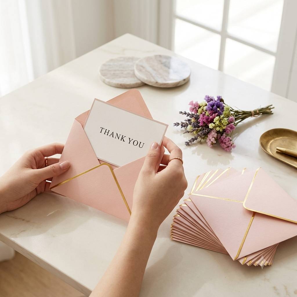 Elegant Custom Pink Envelopes With Gold Metallic Foil Trim