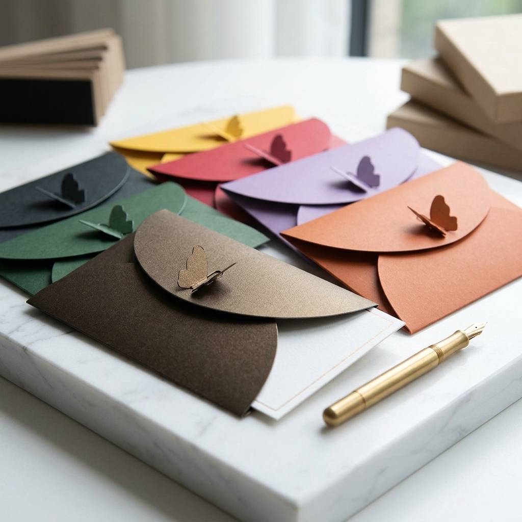 Luxury Textured Custom Envelopes With Creative Butterfly Closure Design