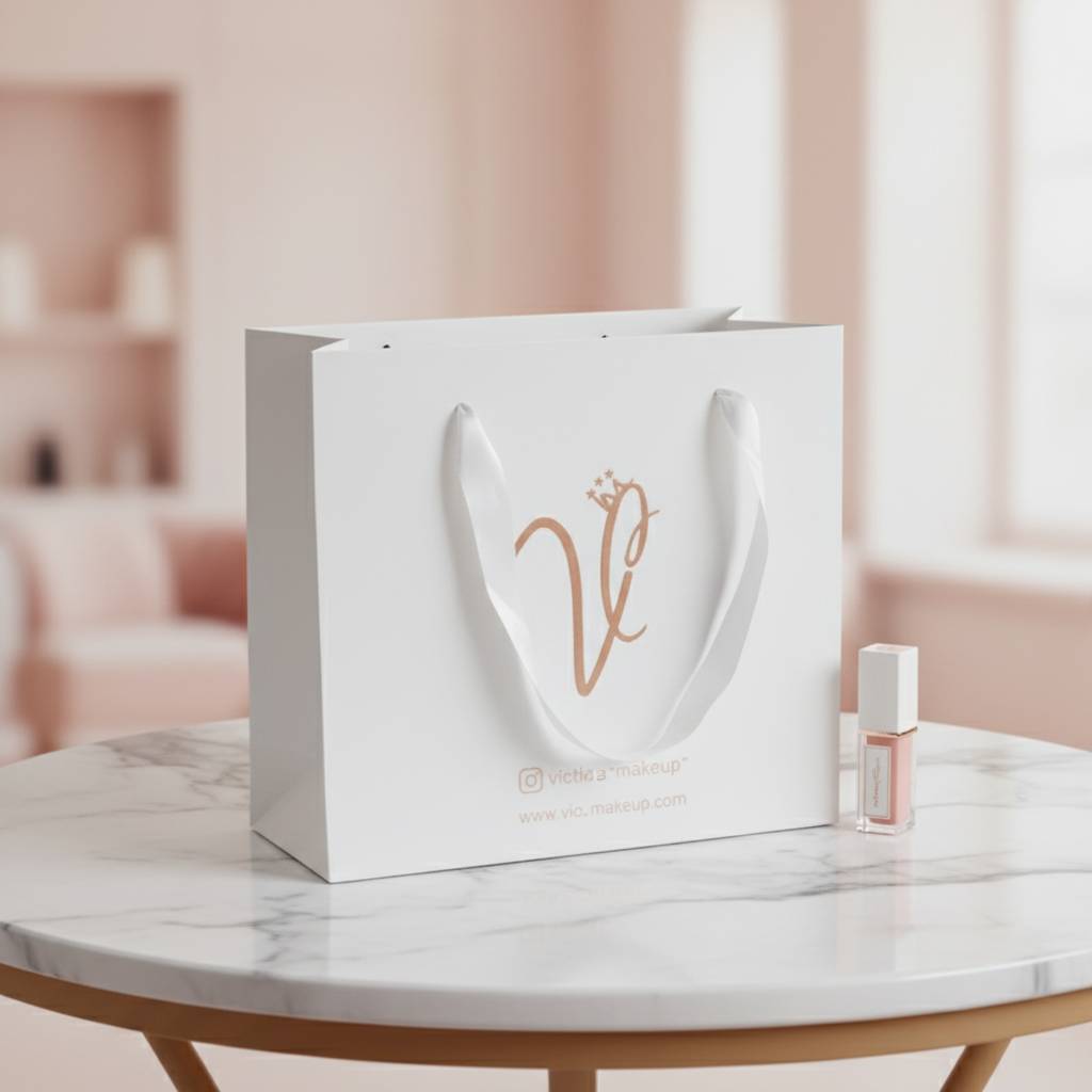Custom Matte White Paper Bags With Gold Foil Stamping