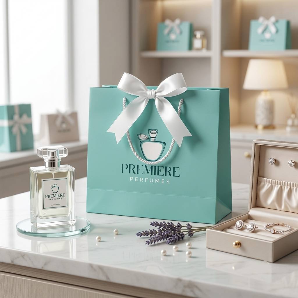 Luxury Tiffany Blue Paper Bags With Elegant Satin Ribbon Handles