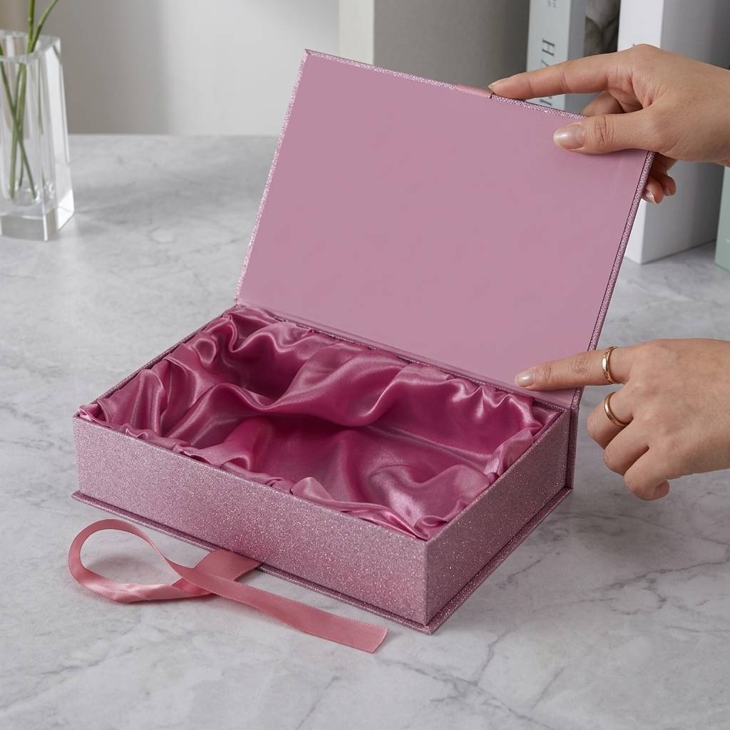 Eco-Friendly Cosmetic Makeup Magnetic Gift Folding Packaging Box with Ribbon Closure