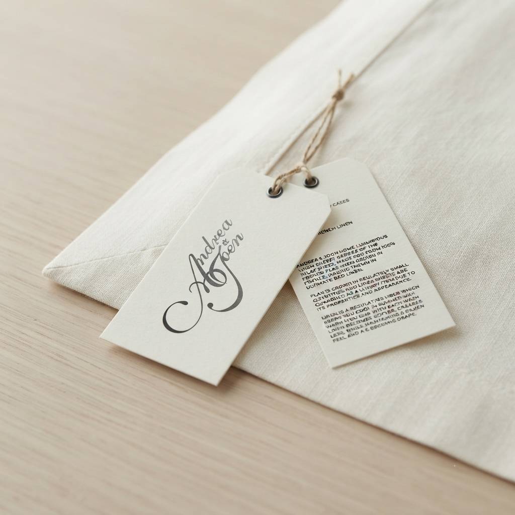 Bespoke Cream Linen Hang Tags With Elegant Black Calligraphy Logo