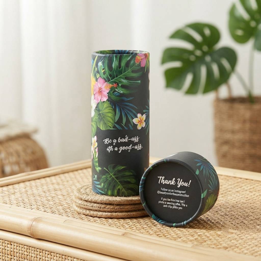 Custom Eco Friendly Cardboard Paper Tube Packaging With Floral Pattern Design