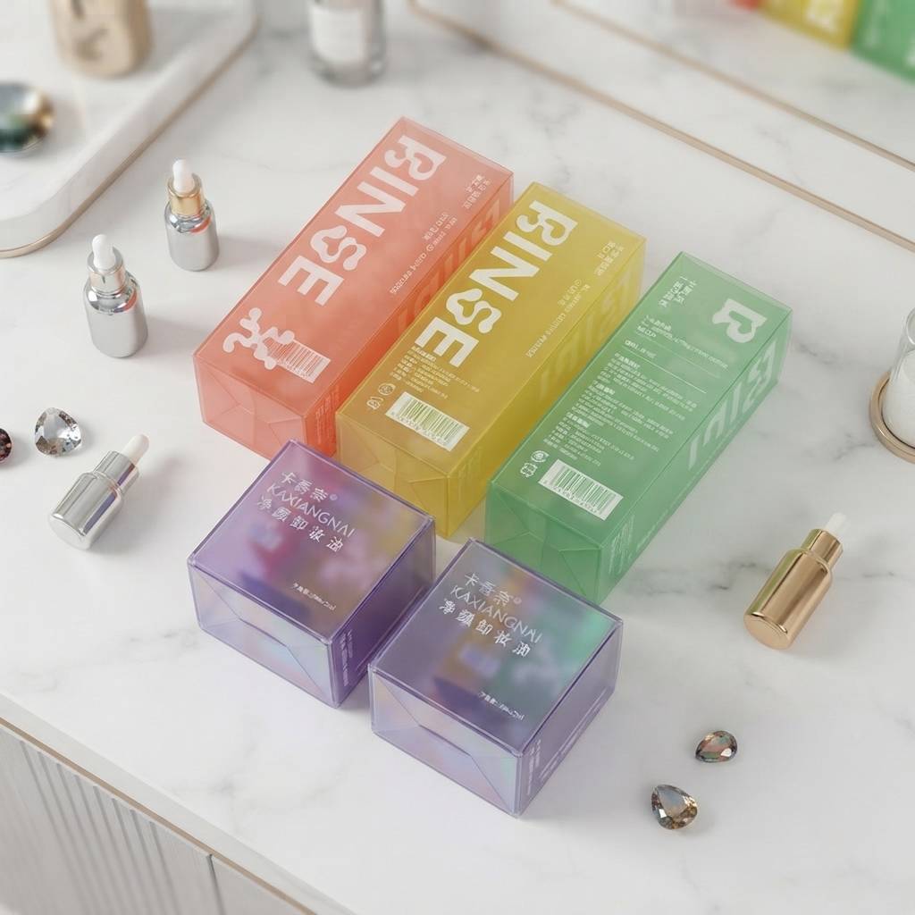 Custom Printed Clear PVC Plastic Cosmetic Packaging Boxes Wholesale