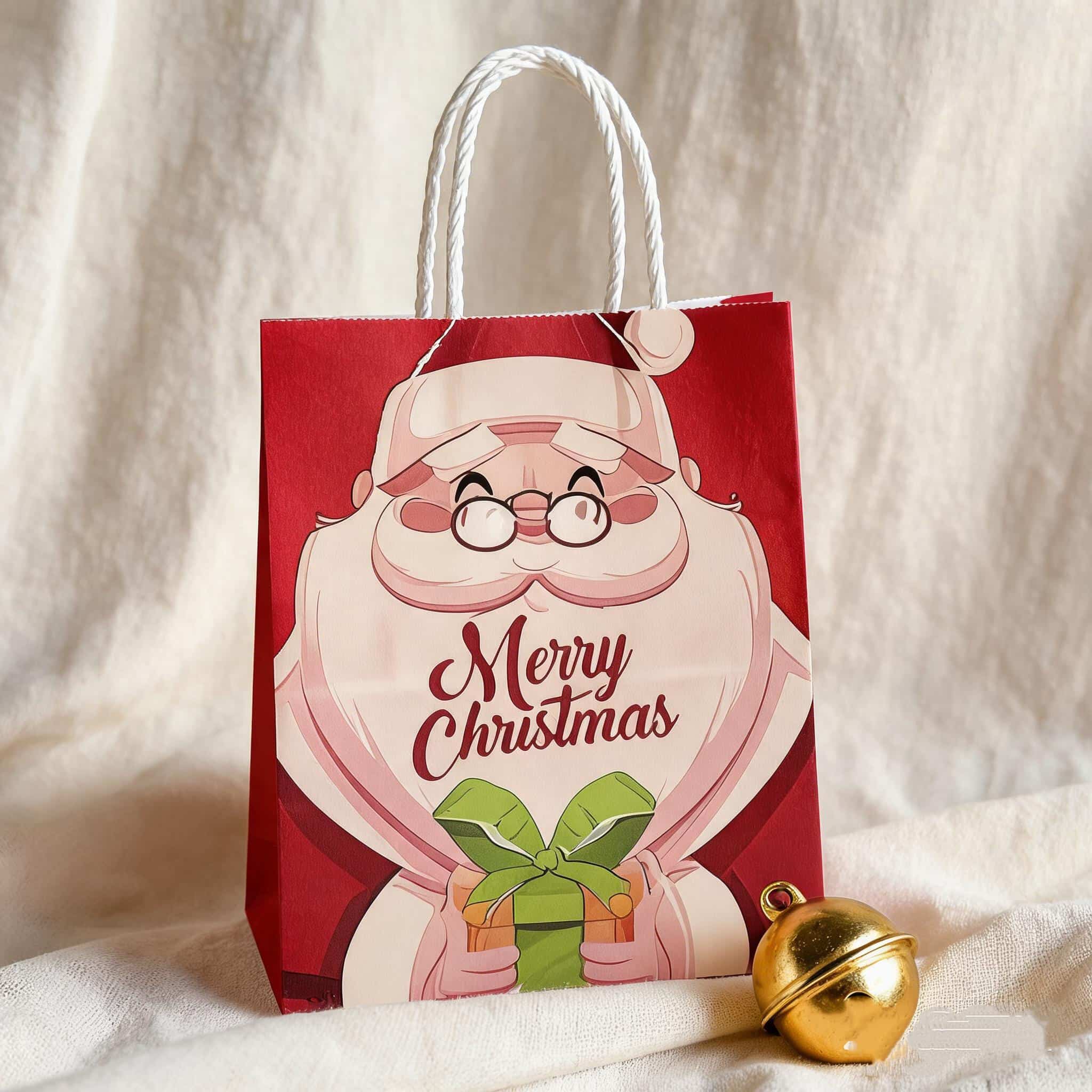 Custom Printing Christmas Bags Kraft Paper Gift Packaging Bag with Father Christmas Design Custom Printing Christmas Bags Kraft Paper Gift Packaging Bag with Father Christmas Design
