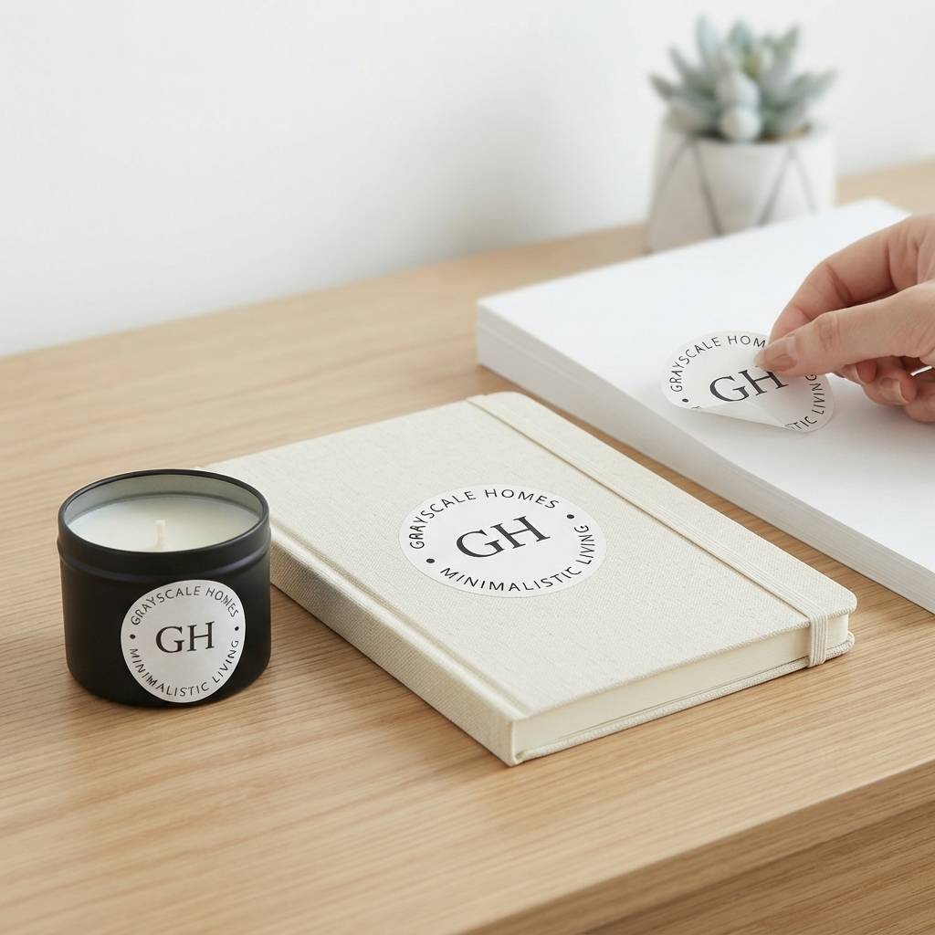 Custom Round Adhesive Labels for Minimalist Home Decor Branding