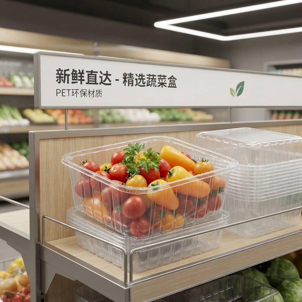 Personalized Transparent PET Container PET Box For Supermarket Fresh Produce Packaging