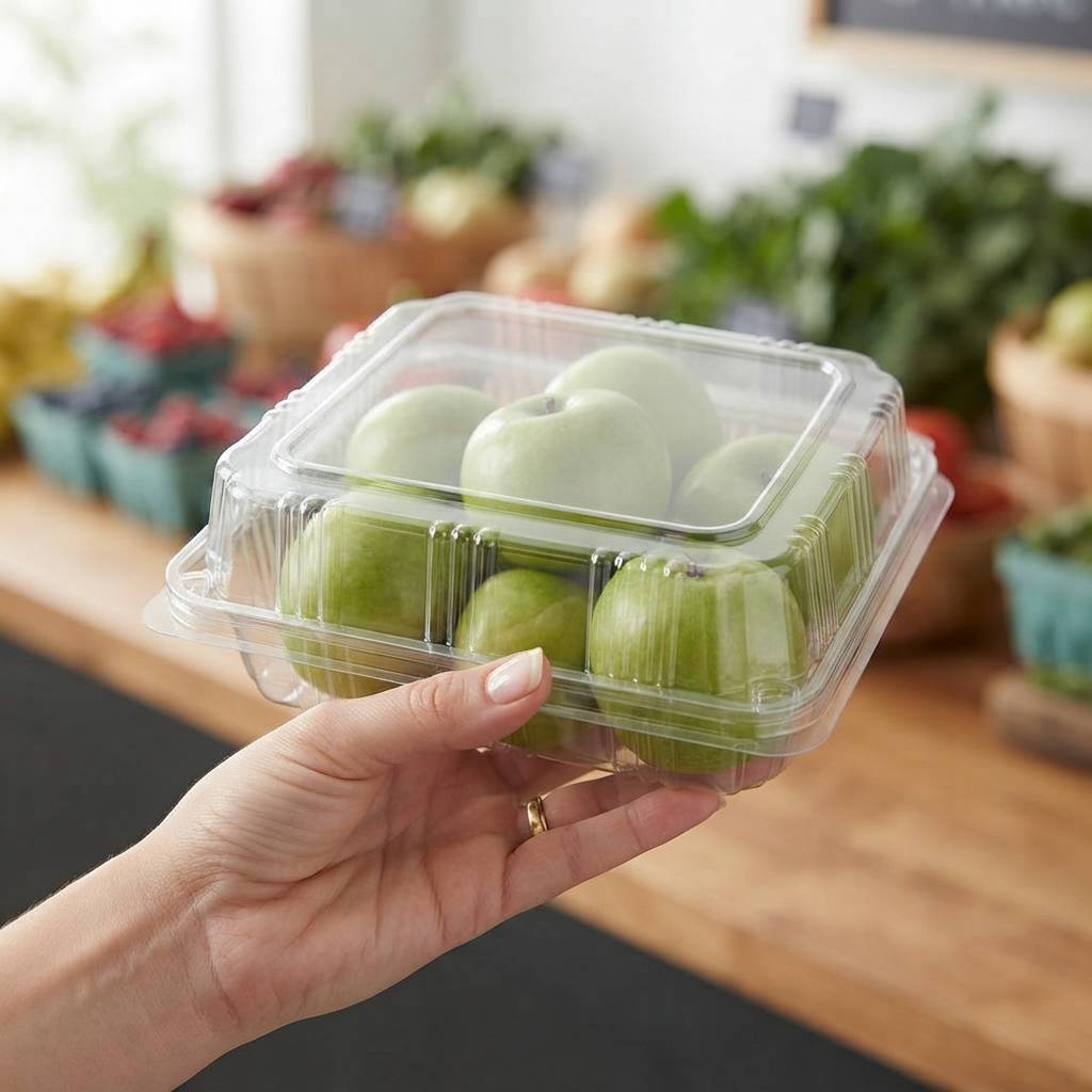 Personalized Clear PET Box Plastic Produce Container For Retail Fruit Shelves