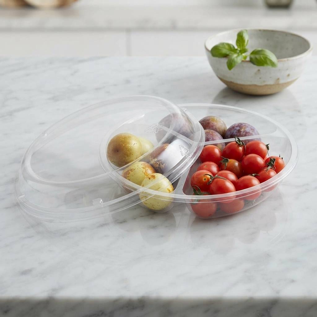 Custom Transparent PET Plastic 3 Compartment Fruit Container For Fresh Produce