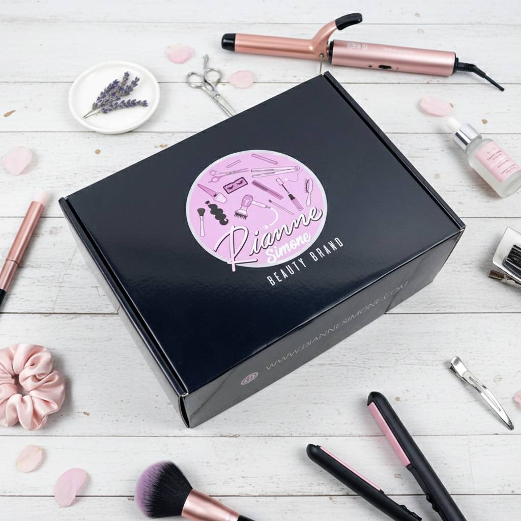 Personalized Black Corrugated Box With Custom Circular Beauty Label Personalized Black Corrugated Box With Custom Circular Beauty Label