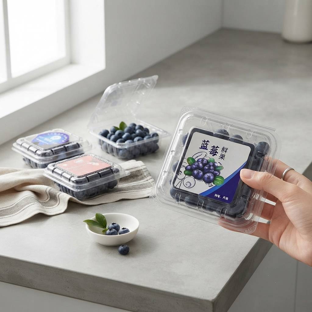 Custom Clear PET Plastic Clamshell Container For Fresh Blueberry Packaging