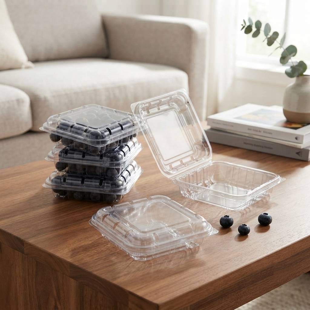 Personalized Clear Plastic Clamshell Container For Orchard Fresh Berries