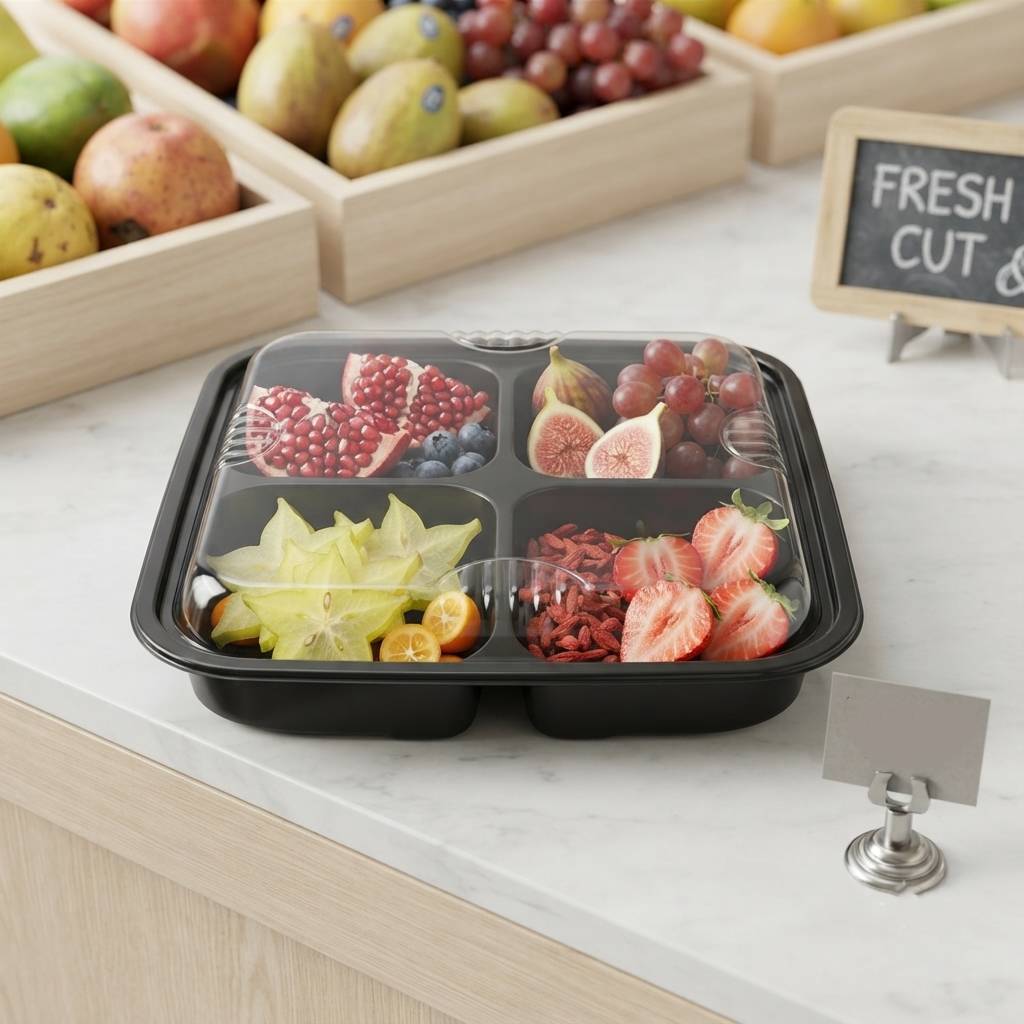 Wholesale Custom Logo Black PET Box For Cut Fruit Assortments