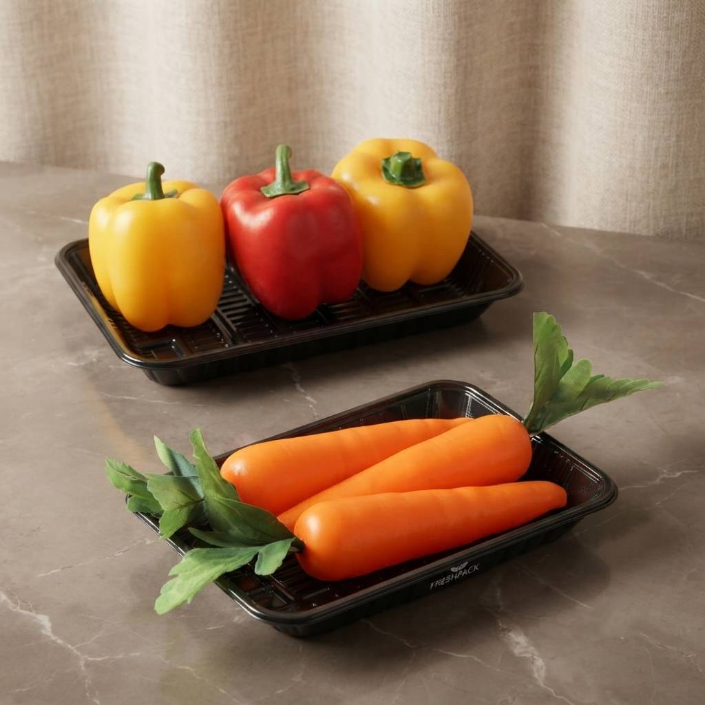 Custom Black PET Plastic Vegetable Tray For Fresh Produce Packaging