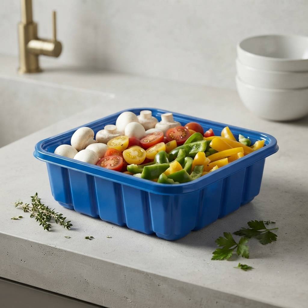 Custom Printed Blue PET Packaging For Supermarket Produce Merchandising