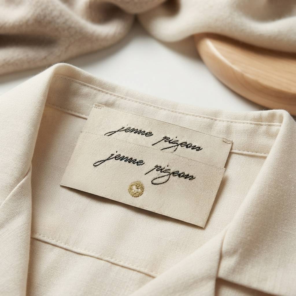Wholesale Custom Logo Beige Fabric Labels For Luxury Apparel