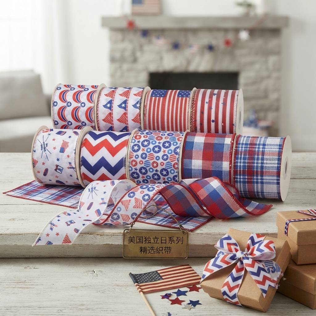 Custom Patriotic American Flag Satin Ribbons For Holiday Decorating