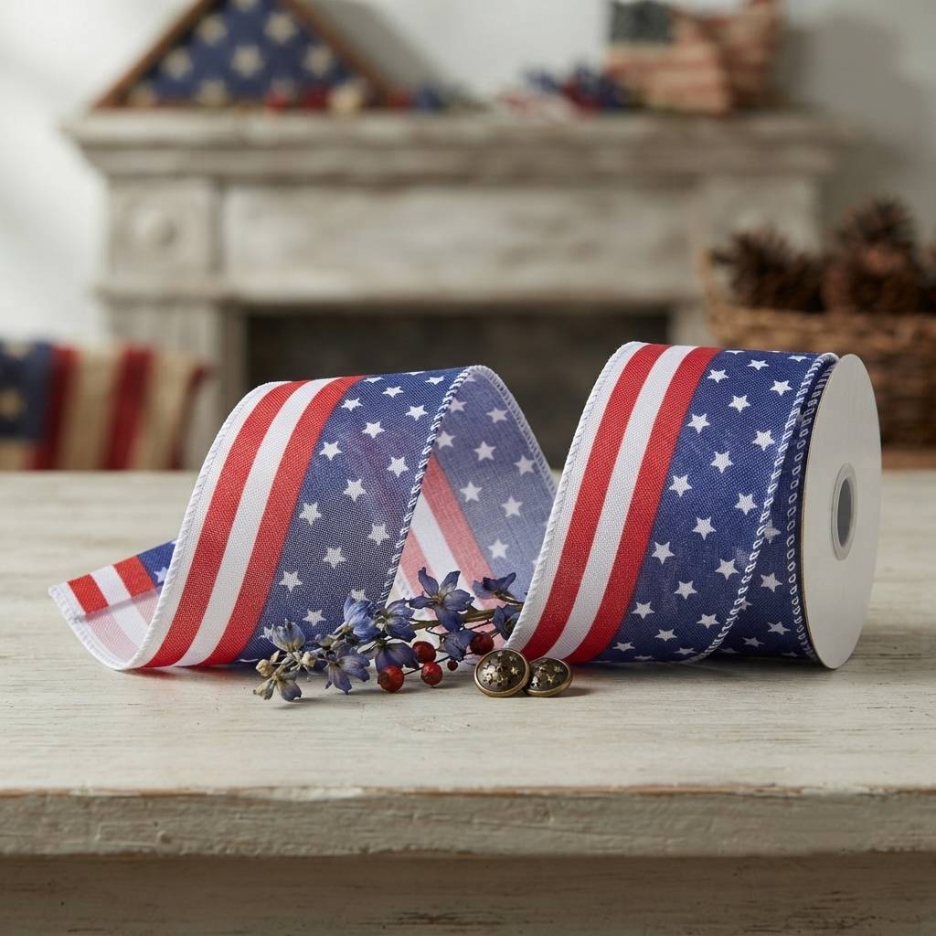 Wholesale Custom Printed Stars And Stripes Fabric Ribbons Bulk For Holiday Gift Boxes