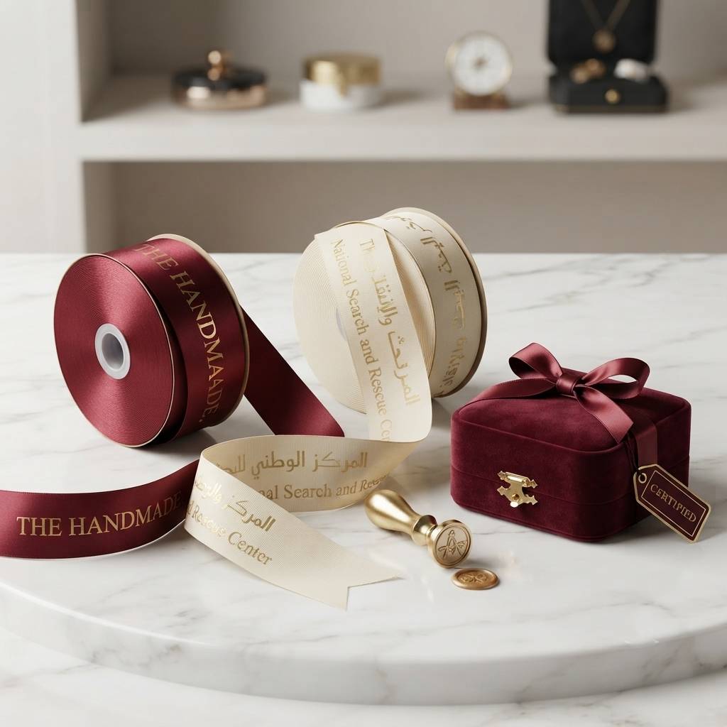 Custom Burgundy And Cream Satin Ribbons For Luxury Gift Wrapping