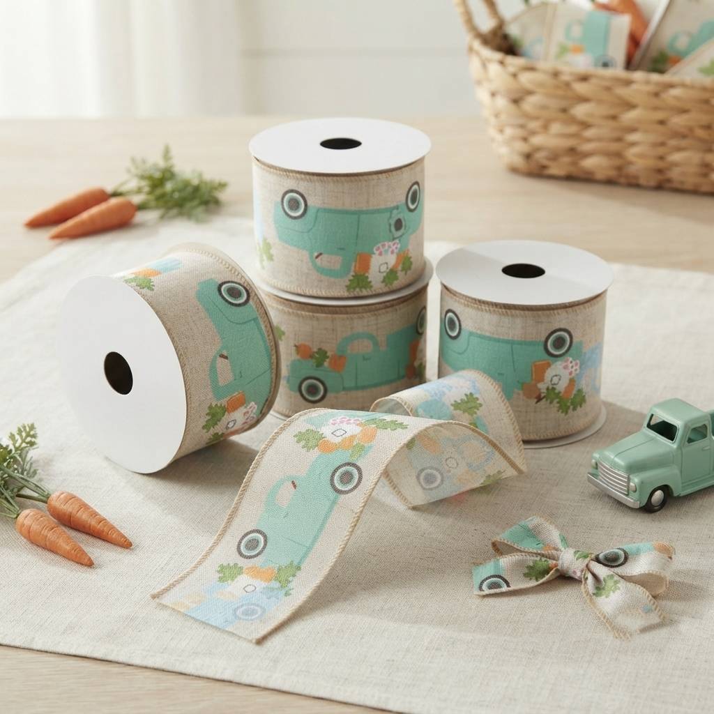 Custom Easter Bunny And Vintage Truck Printed Burlap Ribbons