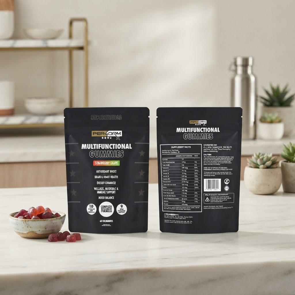 Custom Printed Matte Black Stand Up Pouches For Dietary Supplements
