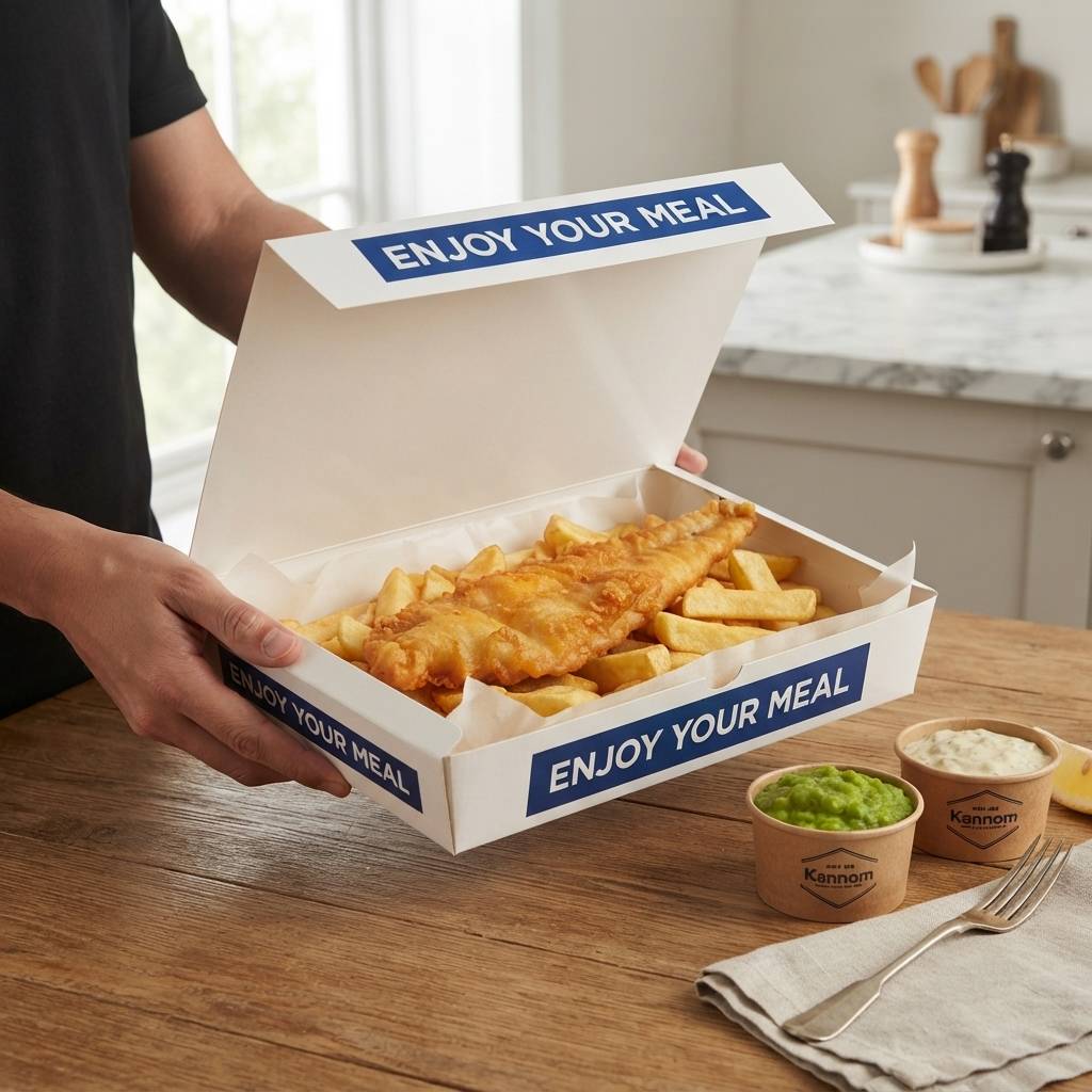 Custom Printed Food Grade Paper Card Boxes for Fish And Chips Custom Printed Food Grade Paper Card Boxes for Fish And Chips